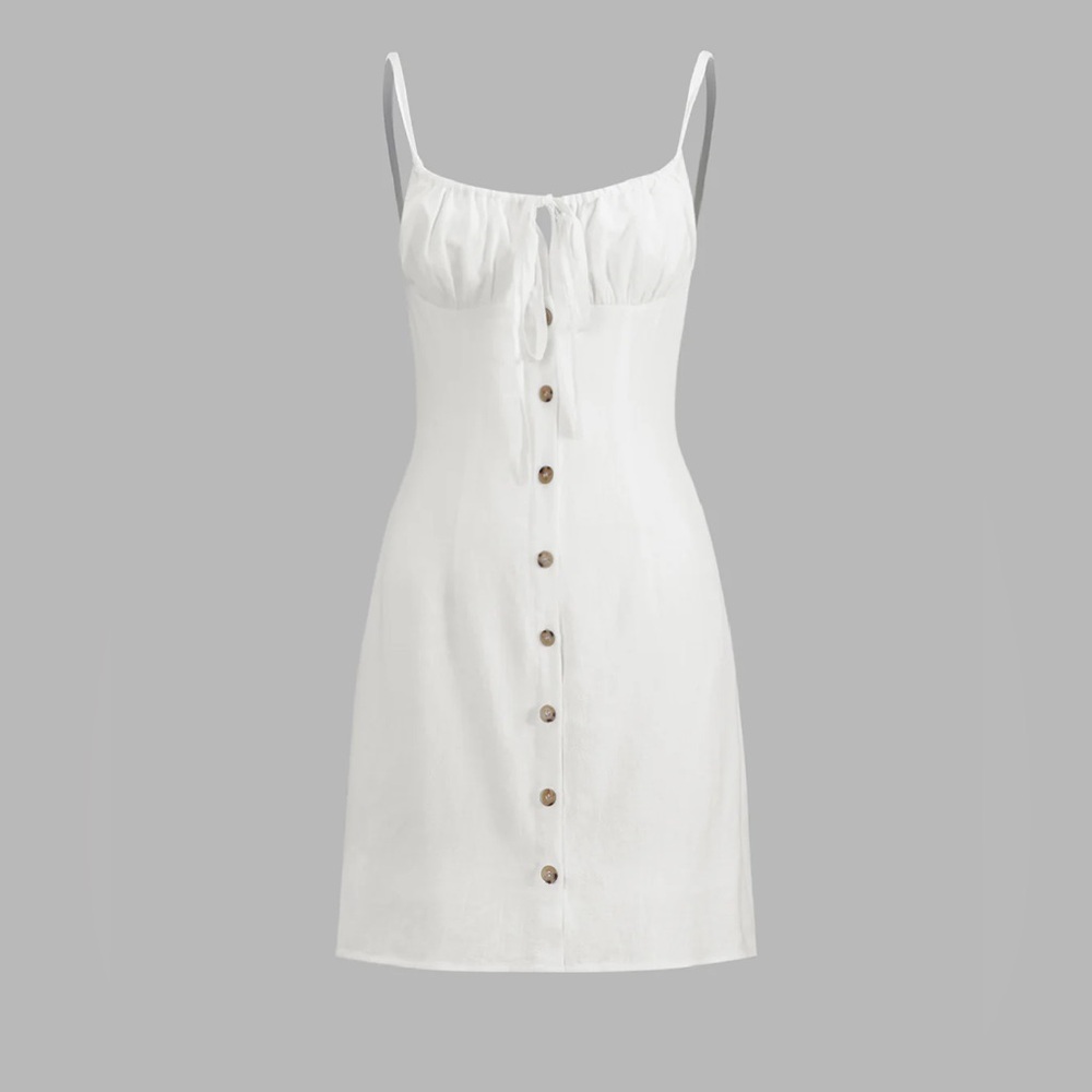 Commense White Button-Front Mini Dress - Picture 2 of 5